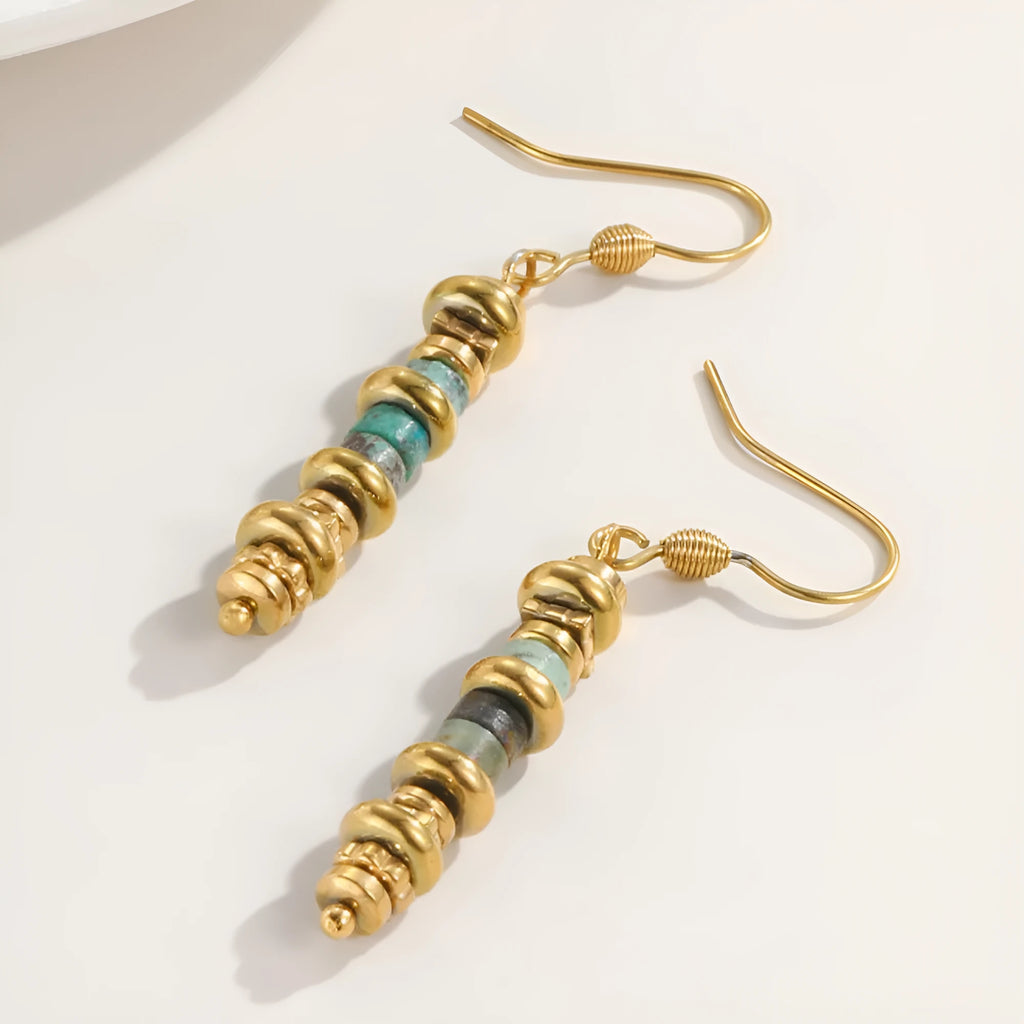 Silver geometric titanium steel dangle earrings with retro design and 18K plating