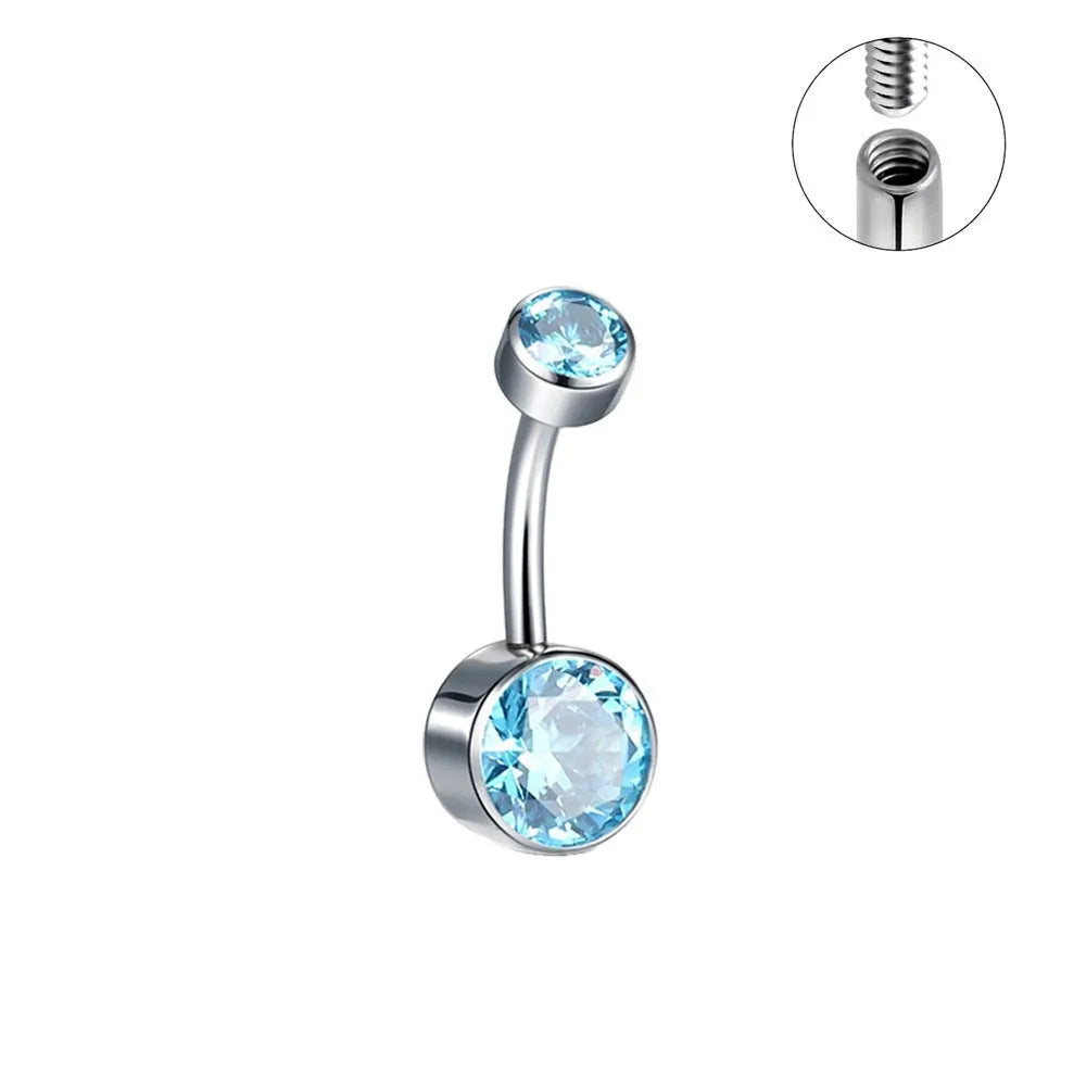 Double-headed zircon titanium alloy navel stud with internal thread in various colors