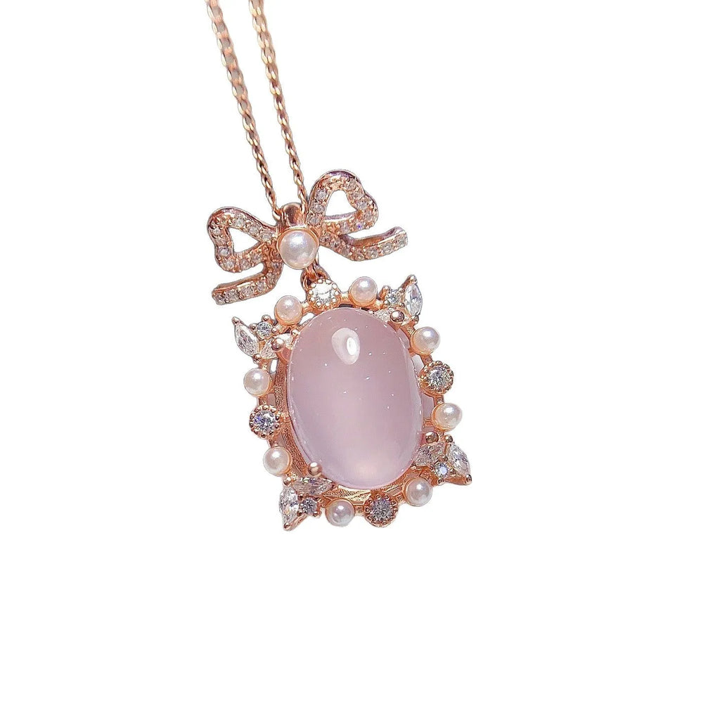 Geometric rose quartz pendant on 925 silver chain with rose gold plating