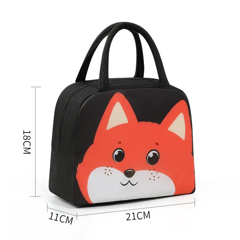 Children's insulated lunch box bag with cartoon animal design and aluminium foil insulation