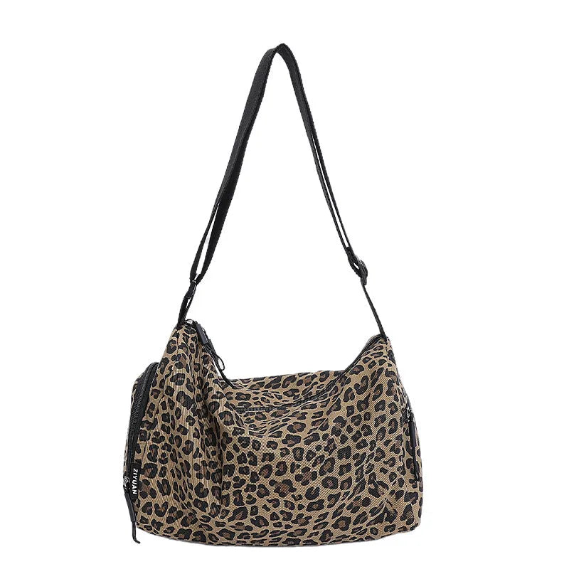 Leopard print cross-body messenger bag with sports style design and large capacity