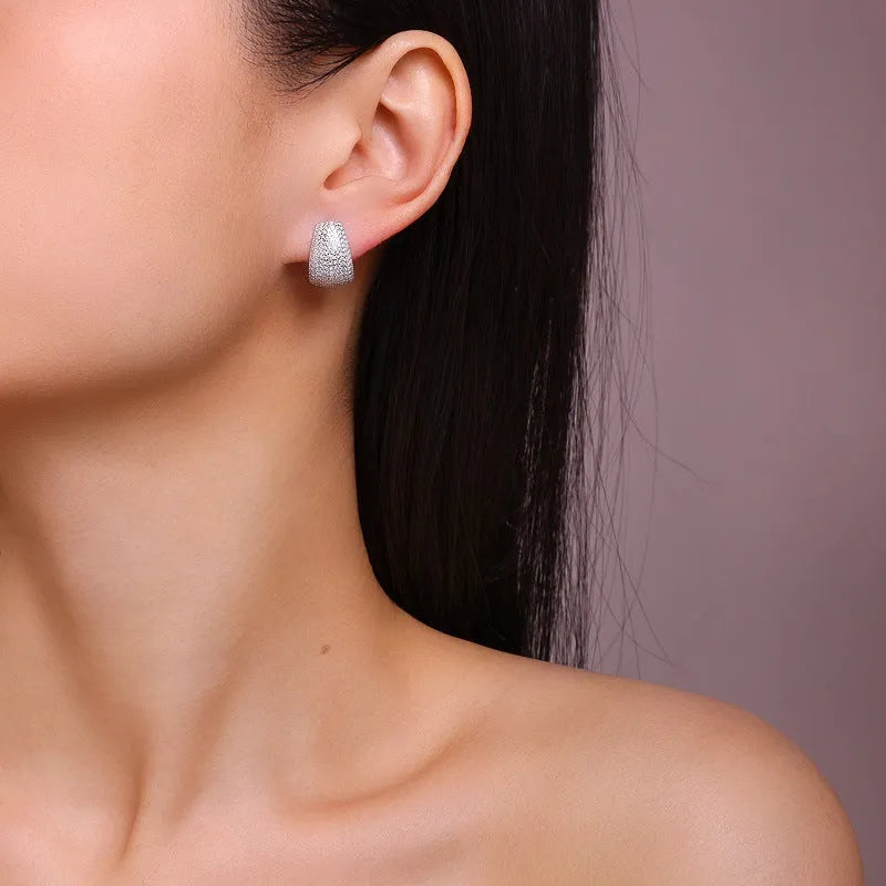 Pair of S925 sterling silver geometric stud earrings with D-E colour moissanite stones