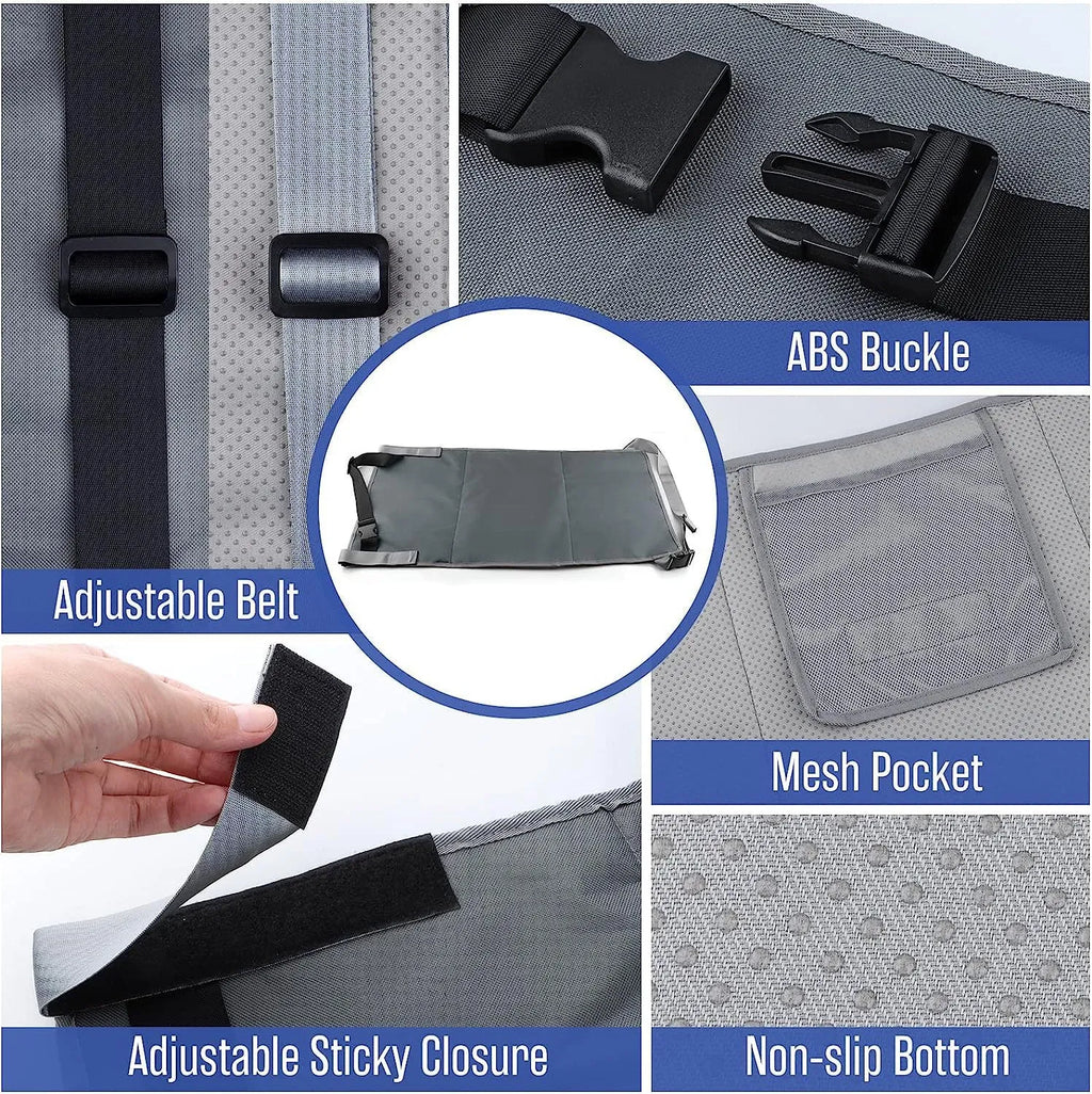 Portable children's aircraft pedal seat extender with extension device and drawstring storage pocket in blue colour