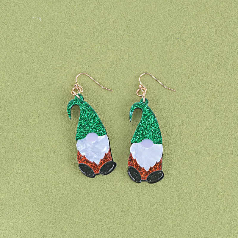 Santa Claus cartoon character acrylic fashion earrings showing three colour variations