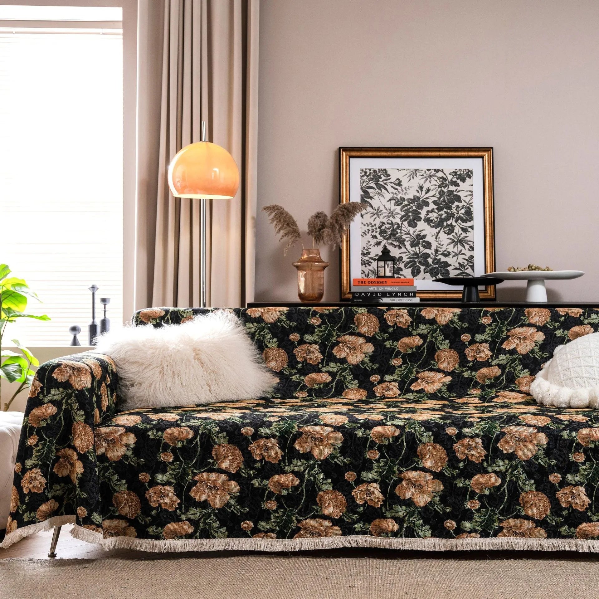 American country style jacquard floral pattern sofa cover in thick polyester cotton fabric