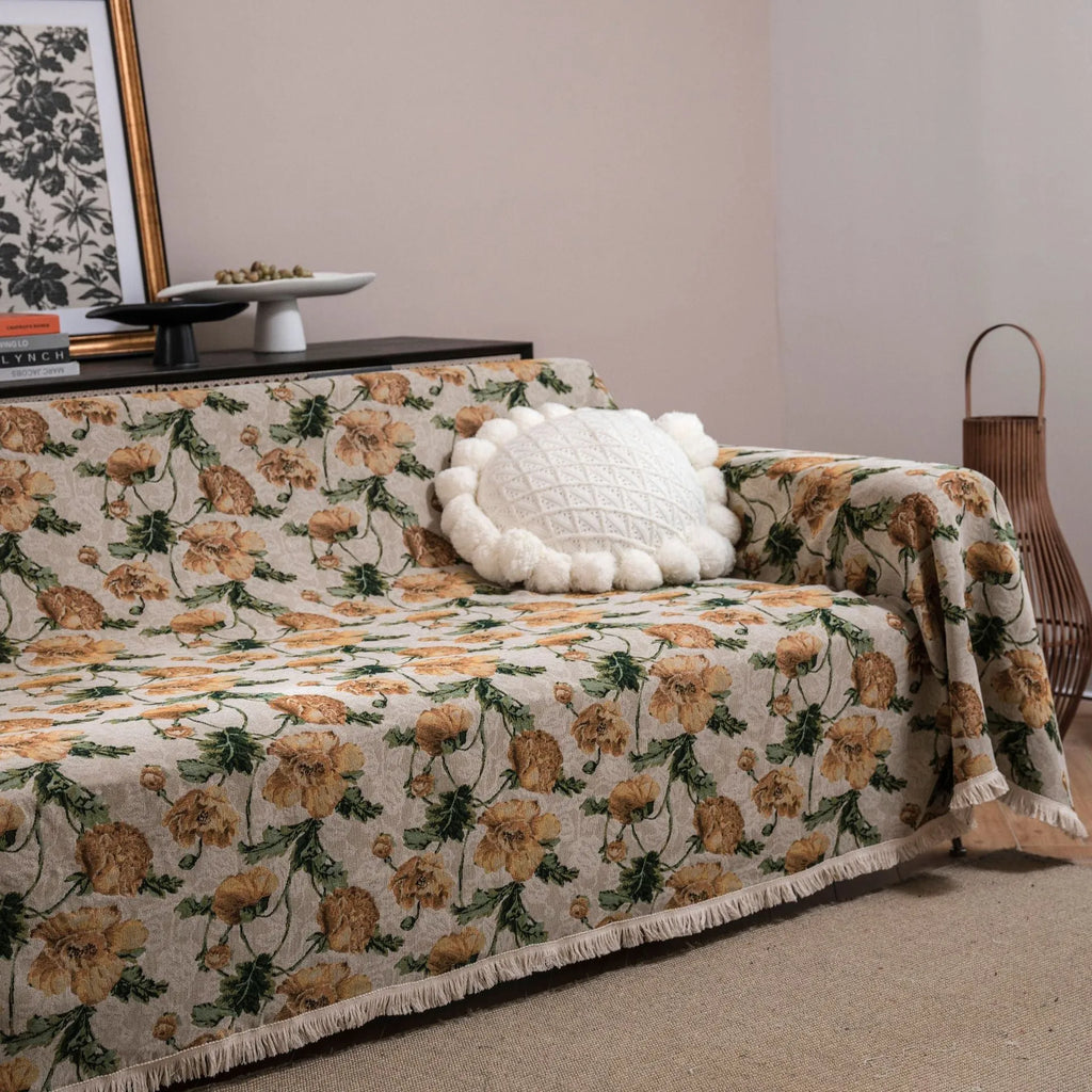 American country style jacquard floral pattern sofa cover in thick polyester cotton fabric