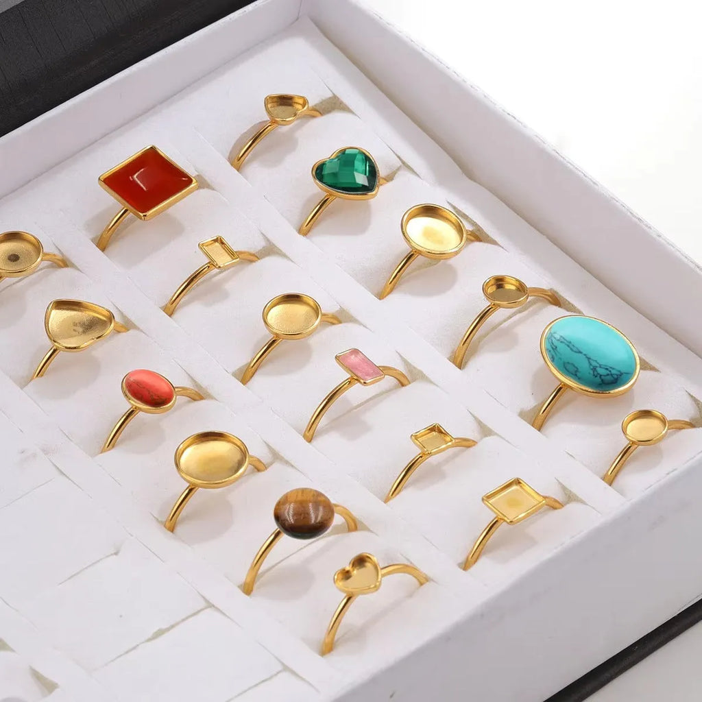 Golden electroplated stainless steel ring holder with multiple shape settings for jewellery display