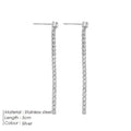 Geometric line design stainless steel earrings with zircon stones in gold and steel colour options.