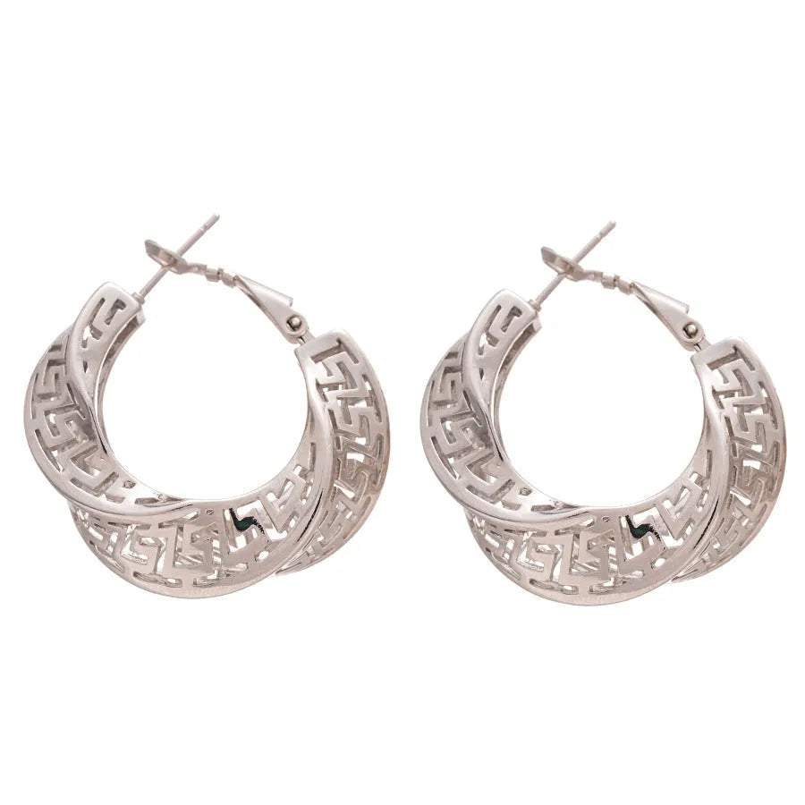 Women's twisted geometric hollow stud earrings in gold and silver electroplated finishes