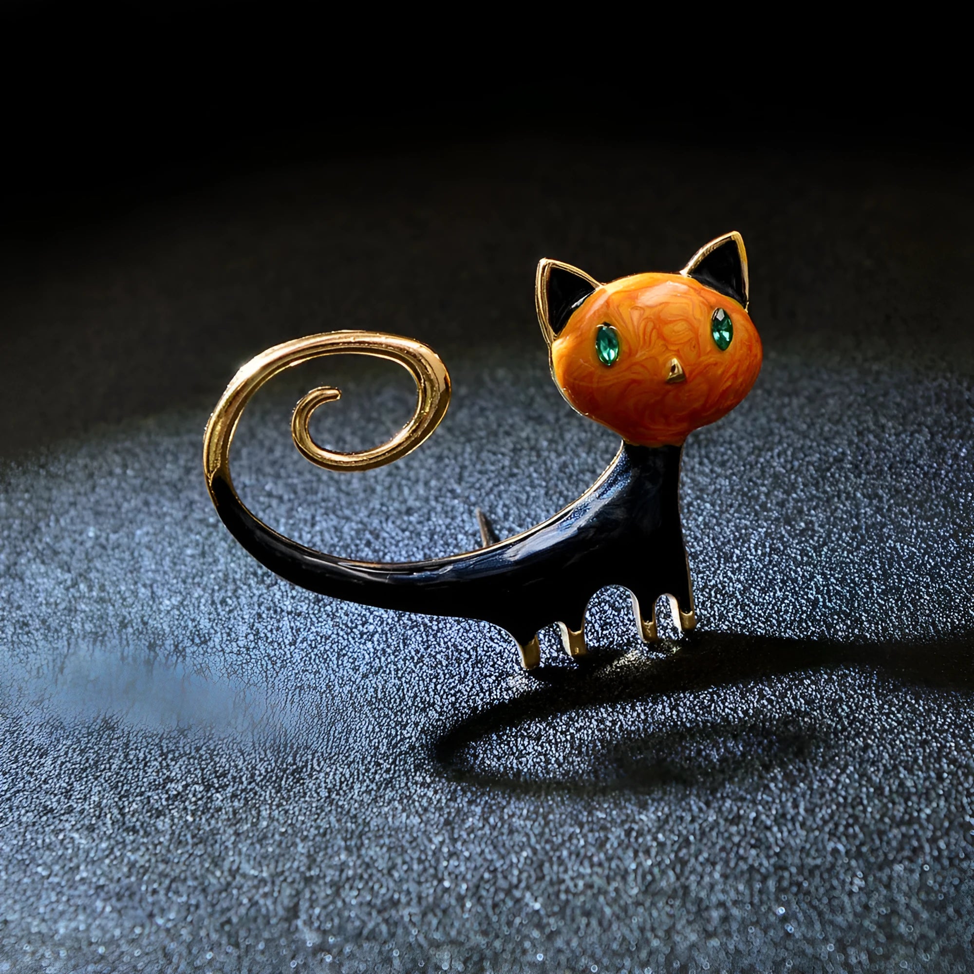 Alloy cat brooch with personalised painted tailing up kitty design in white or orange colour