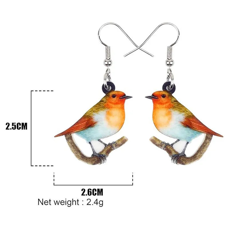 Blue titmouse pendant earrings with snake motifs on acrylic material
