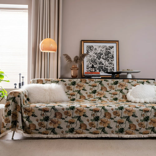 American country style jacquard floral pattern sofa cover in thick polyester cotton fabric
