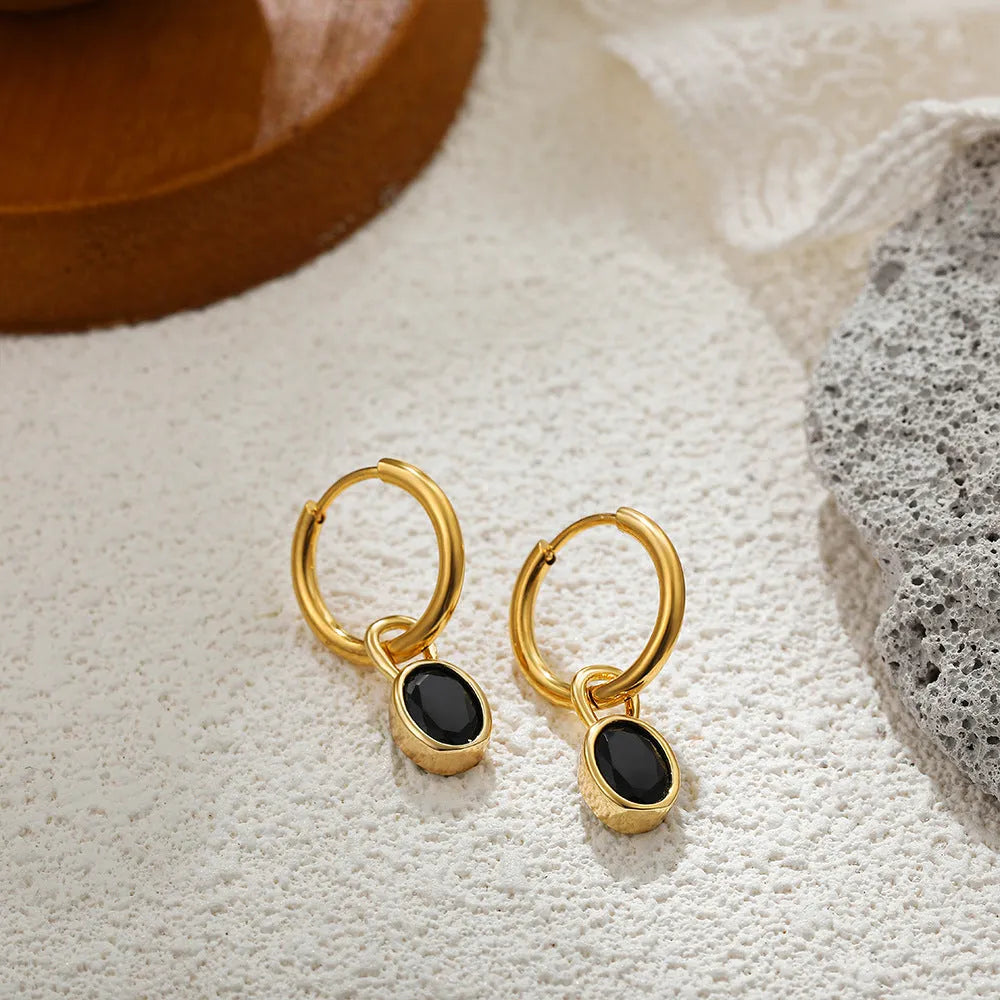 Women's retro simple oval zircon earrings in copper, shown in one of six available colours.