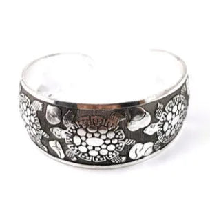 Ethnic Miao silver carved open bracelet with Roman shape design in alloy construction