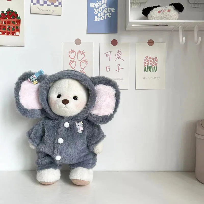 Grey plush elephant jumpsuit doll clothing for 30cm teddy bears.