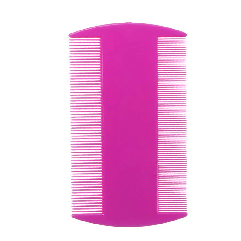Fine-toothed double-edged plastic lice and flea comb in multiple colours