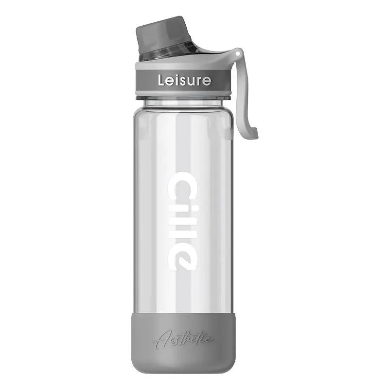 Plastic straw cup in grey, green or pink with cartoon pattern and heat-resistant construction