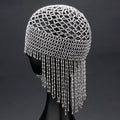 Handmade alloy belly dance hair ornament with decorative tassels in black or silver colour