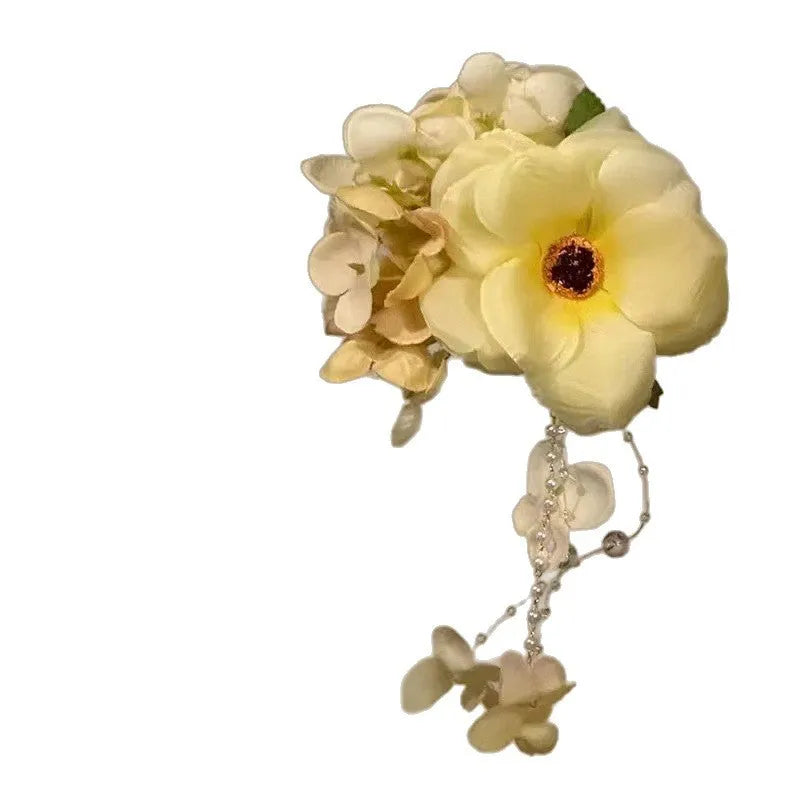 Yellow and purple floral tassel hair clips with side clip fitting for women