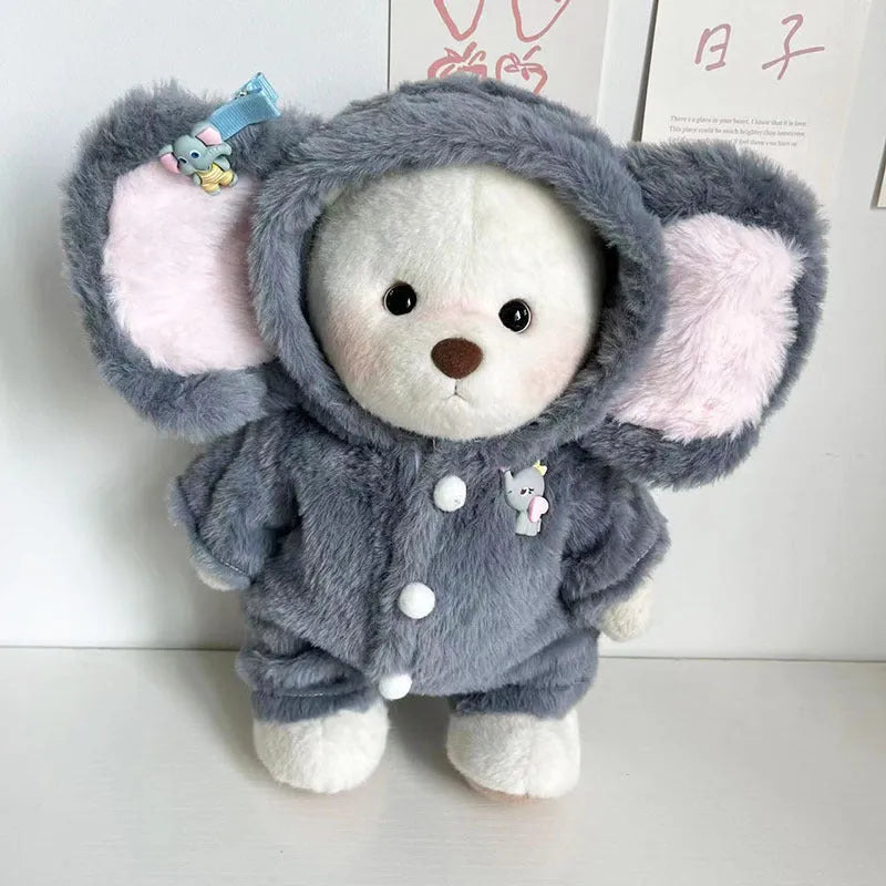 Grey plush elephant jumpsuit doll clothing for 30cm teddy bears.