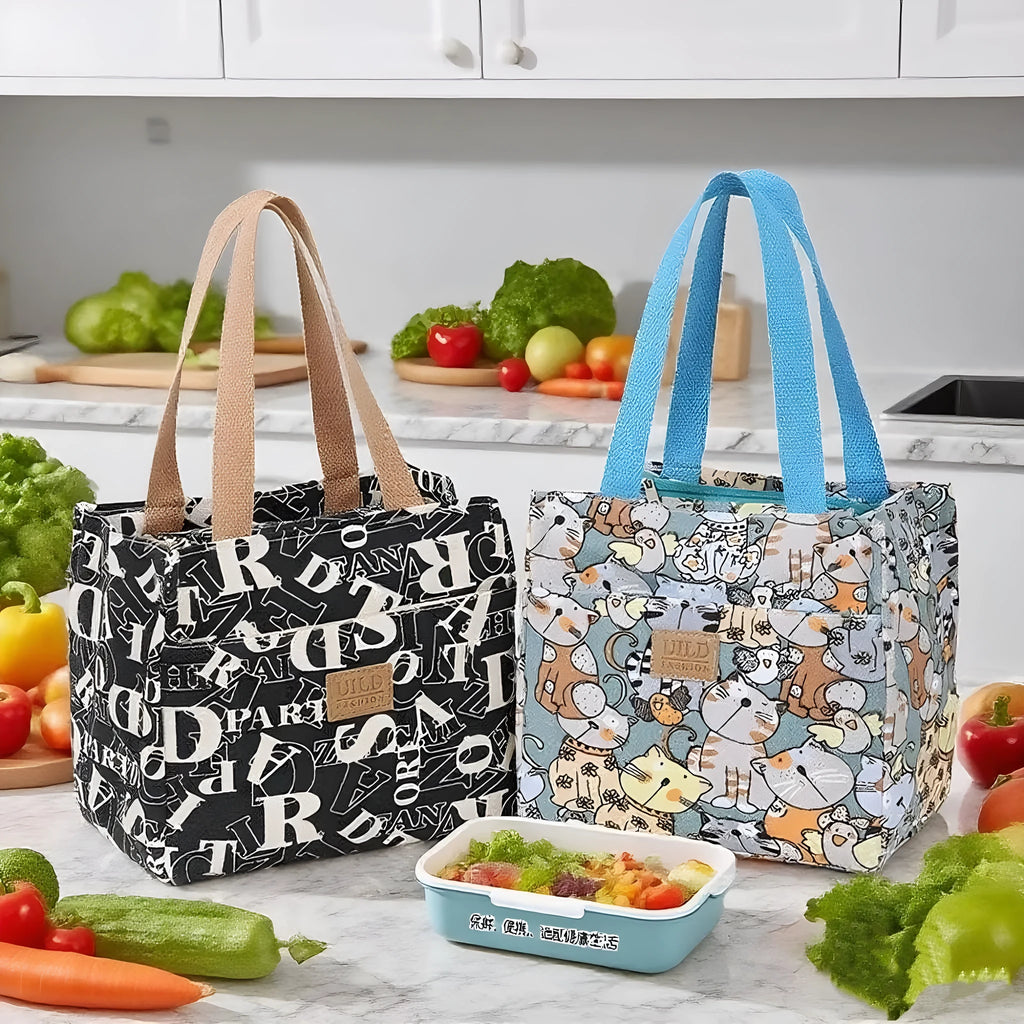 Women's portable printed canvas bag with aluminium frame in horizontal square shape