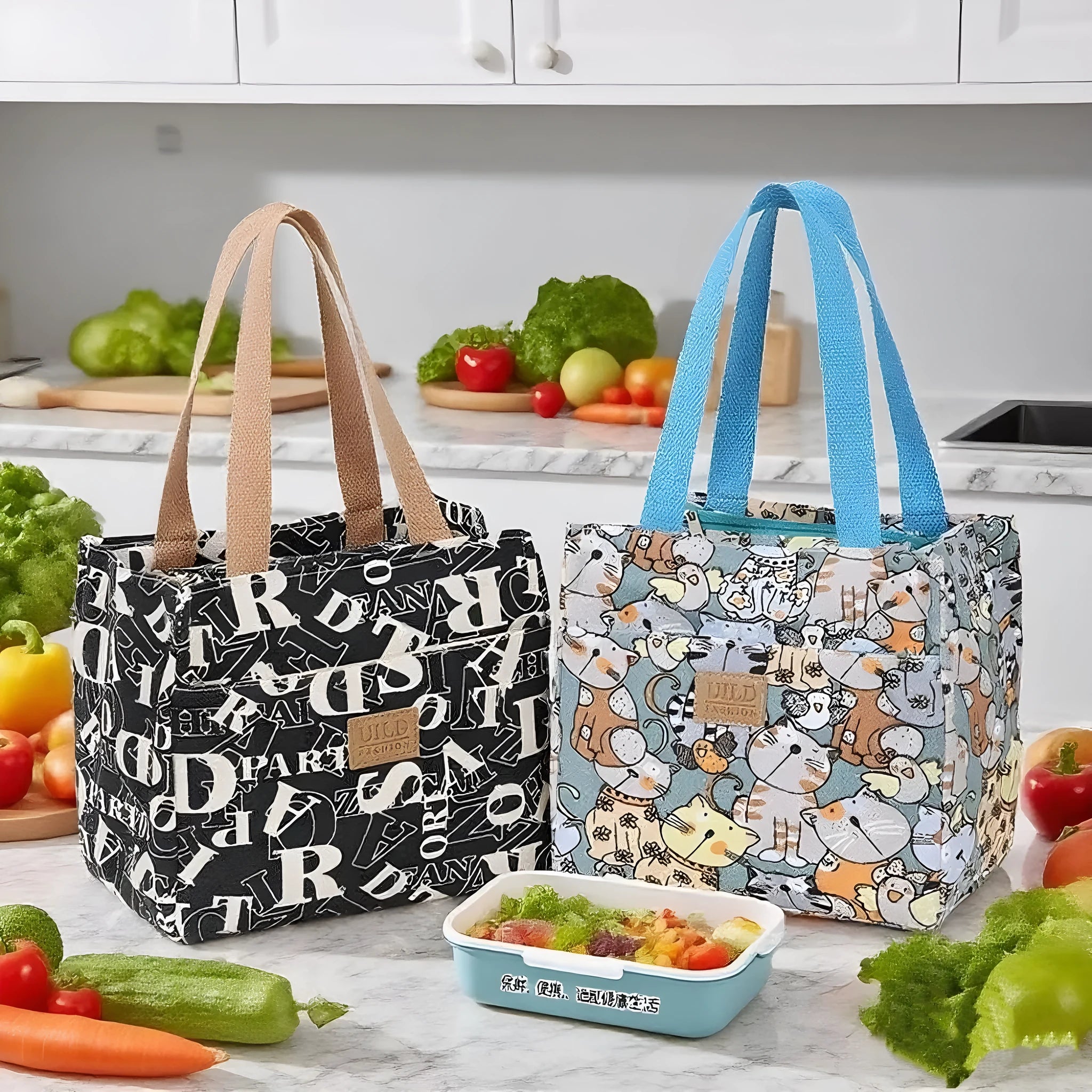 Women's portable printed canvas bag with aluminium frame in horizontal square shape
