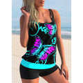 Plus size swimsuit set with printed strap top and matching shorts for women