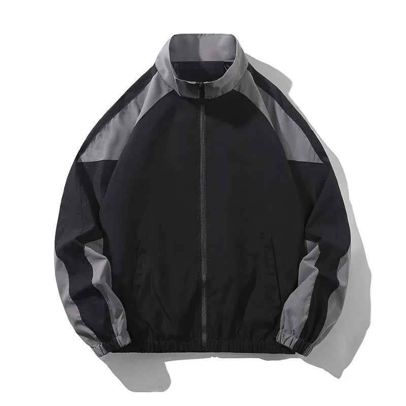 Men's black casual jacket with contrast colour stitching detail on the front, showing side seam pockets.