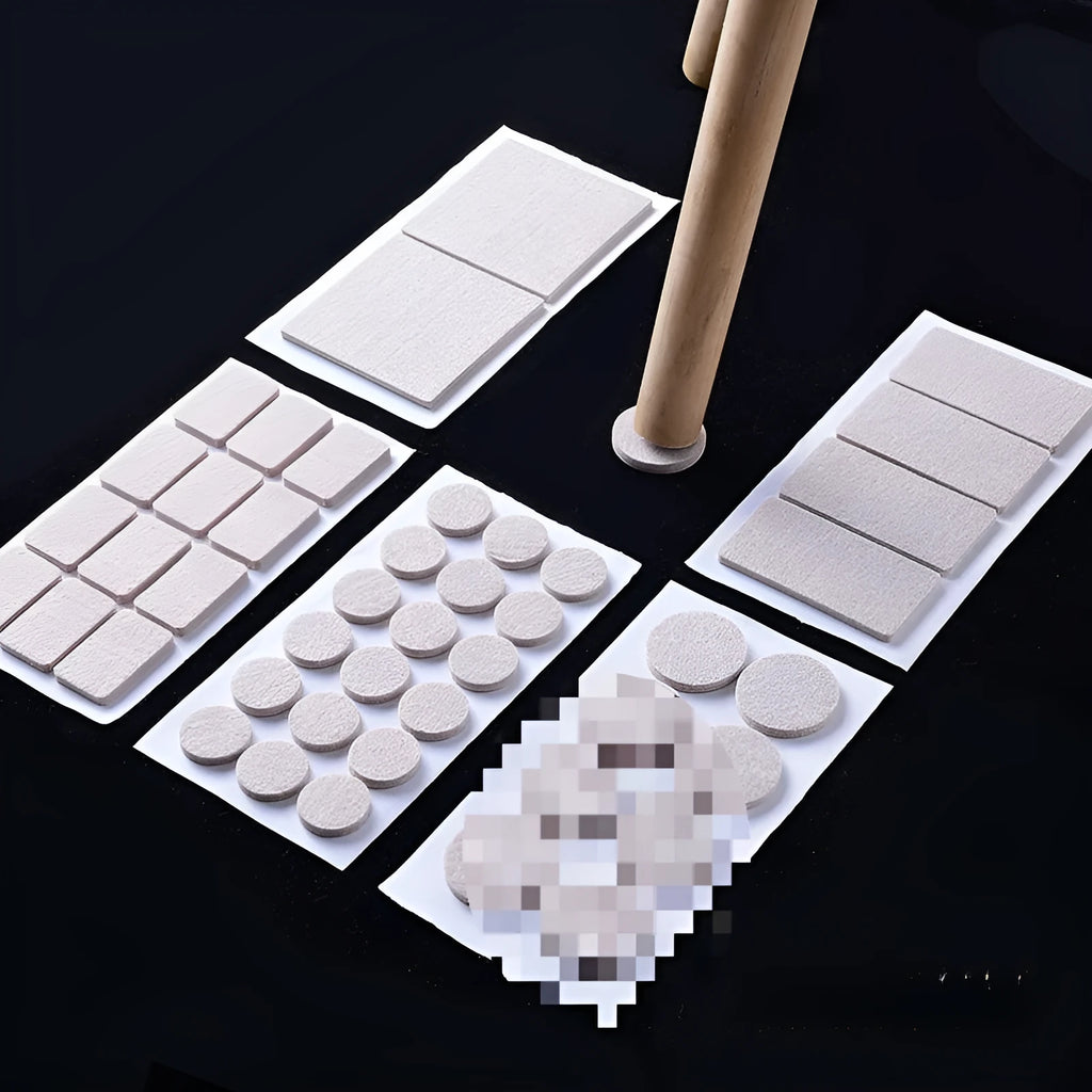 Beige plastic chair leg stoppers set with square and round floor protection pads in different sizes