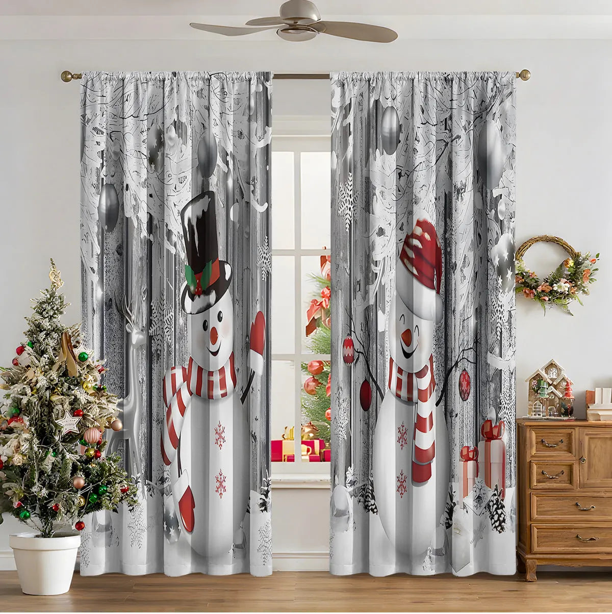 3D digital printed Christmas curtains in polyester fabric with festive patterns