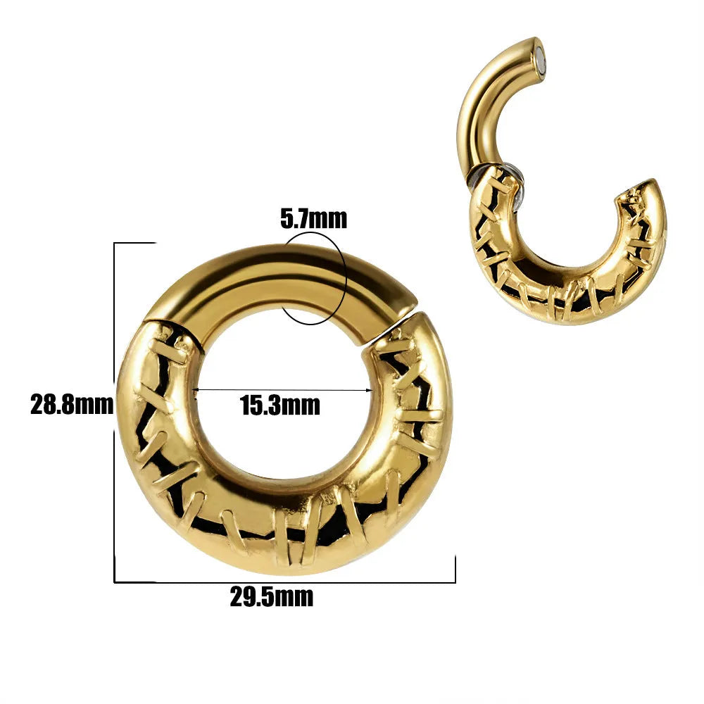 Fashion stainless steel totem pattern earrings showing electroplated colour options for OL style dressing