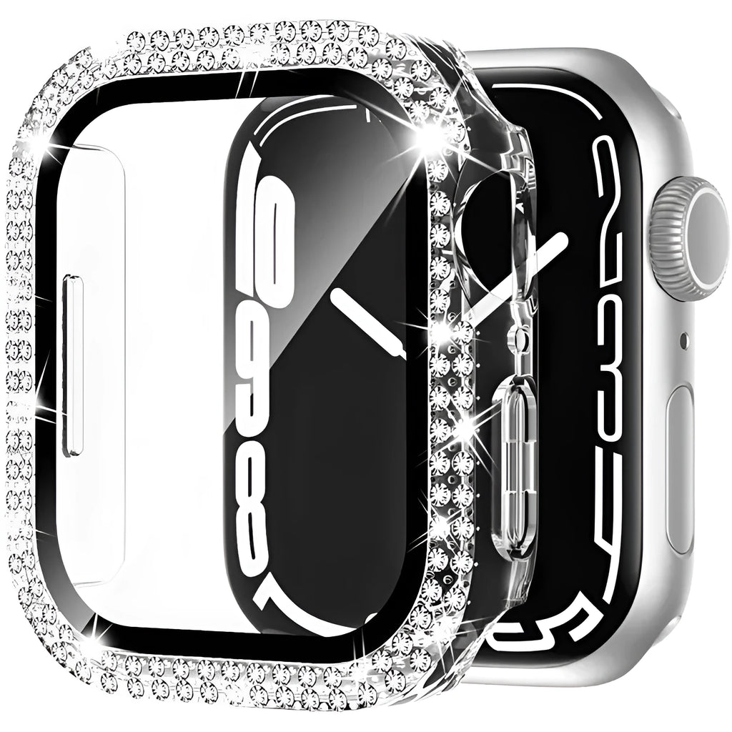 Apple Watch case with double diamond glass peep-proof screen protector in multiple colours