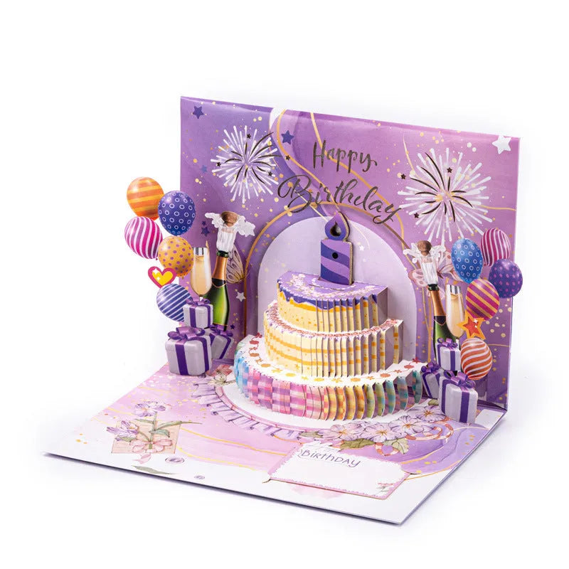 3D birthday cake greeting card with light music function and Chinese ink style design