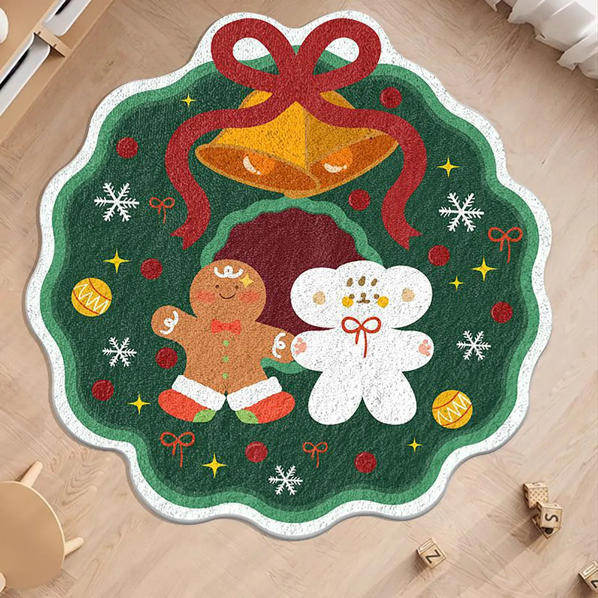 Alien-shaped Christmas floor mat in imitation cashmere with festive holiday patterns
