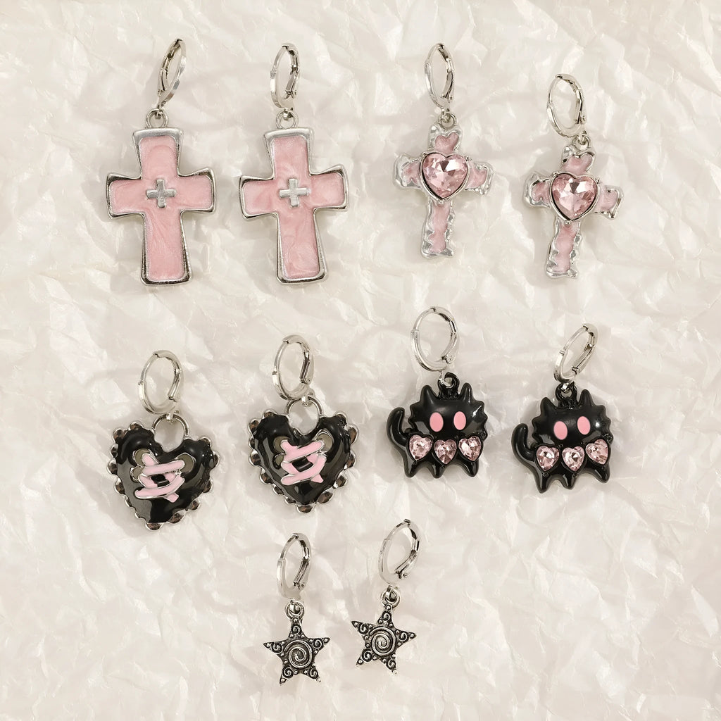 Women's classic cross crystal earrings in five colour options with dripping oil treatment finish