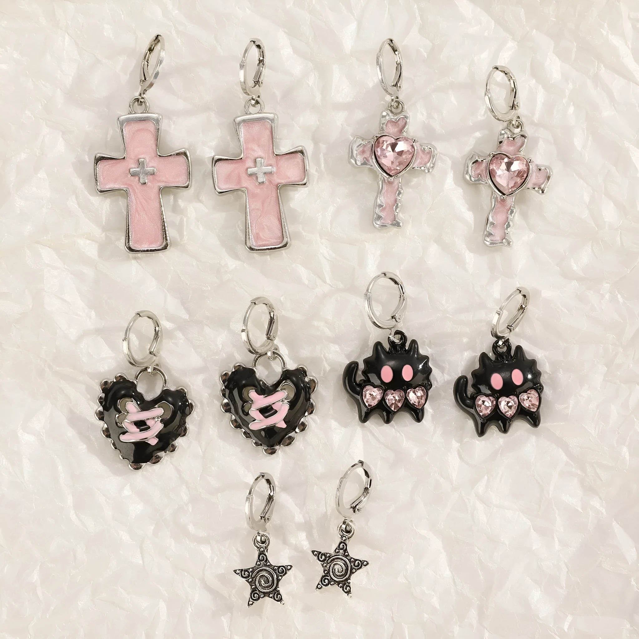 Women's classic cross crystal earrings in five colour options with dripping oil treatment finish