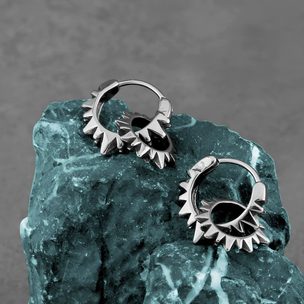 Stainless steel round ring earrings with polished steel colour finish