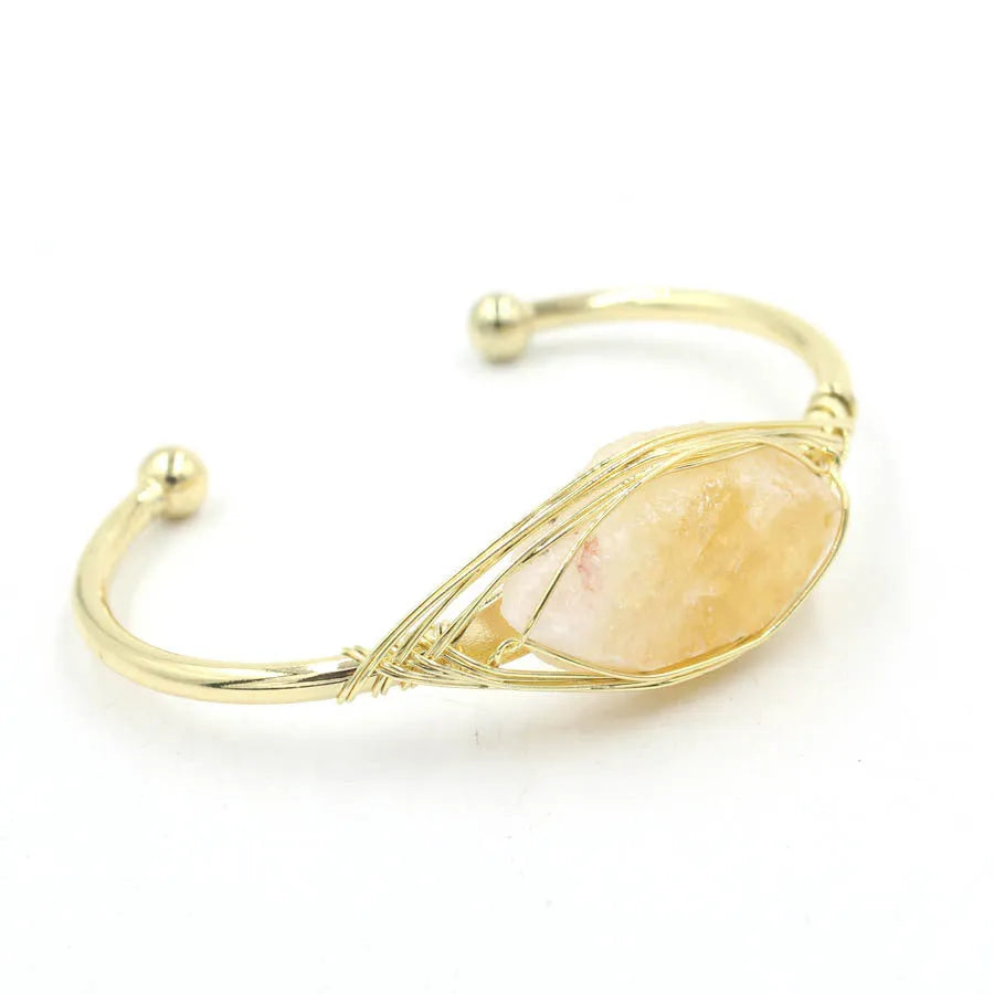 Natural raw gemstone bracelet with 8mm rough amethyst and citrine crystals in ethnic unisex style