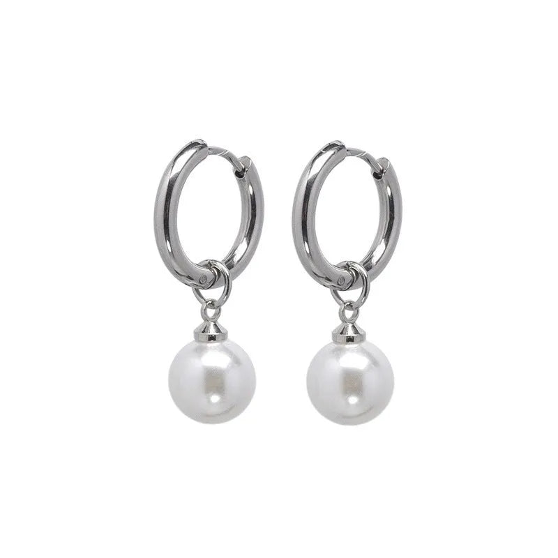 Geometric women's pearl earrings with titanium steel eardrops in hip hop style