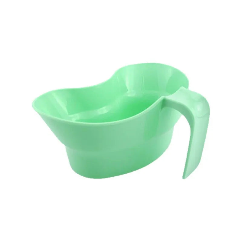 Green plastic elderly gargle cup with angled spout for bedridden oral care washing