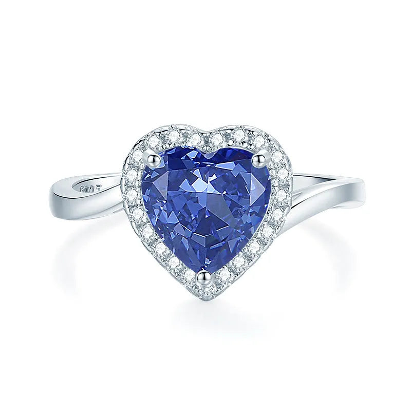 Heart-shaped sterling silver ring with an ice flower cut zircon gemstone in a Tan Sang colour.