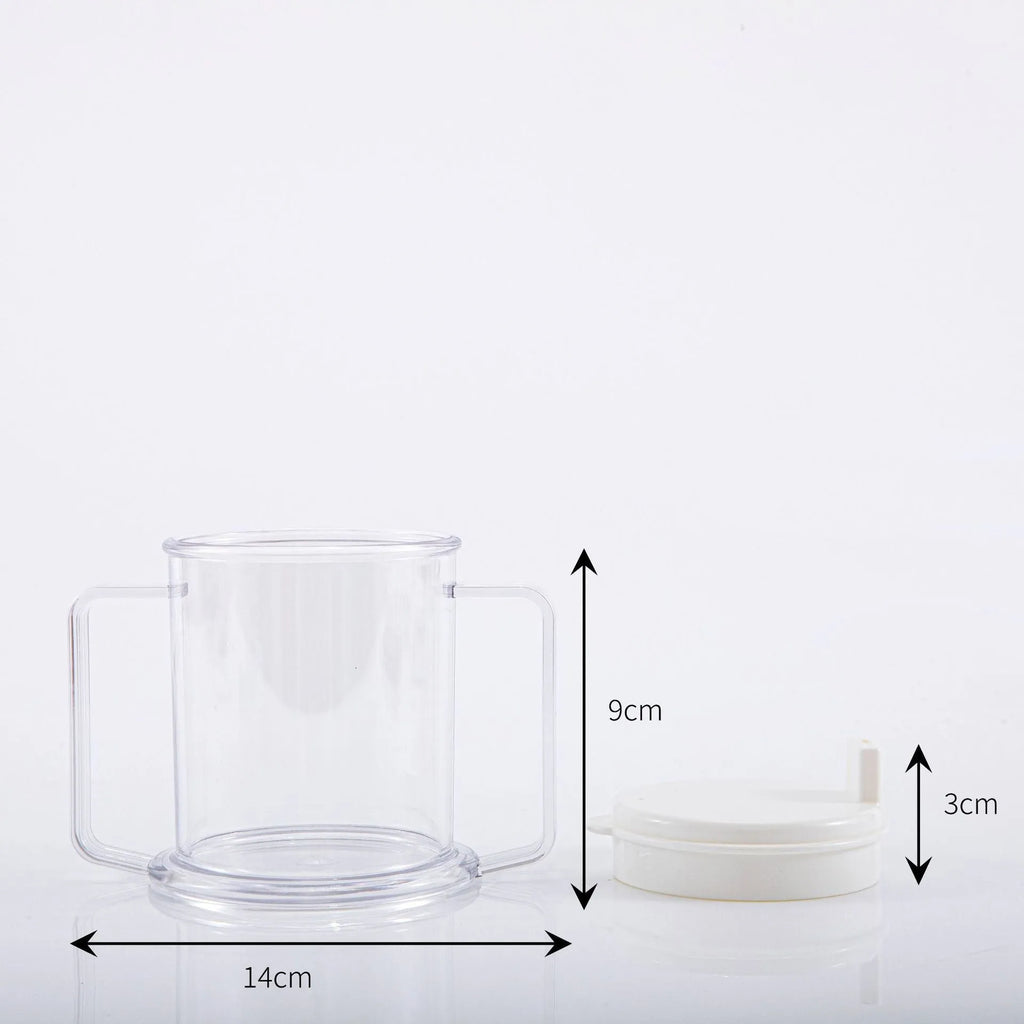 Transparent solid colour spill-proof drinking cup made from lightweight PP material.
