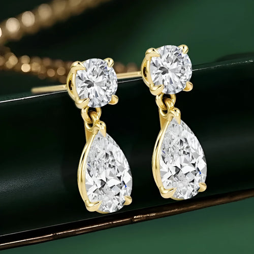 Sterling silver water drop moissanite stud earrings with geometric design in gold or silver colour