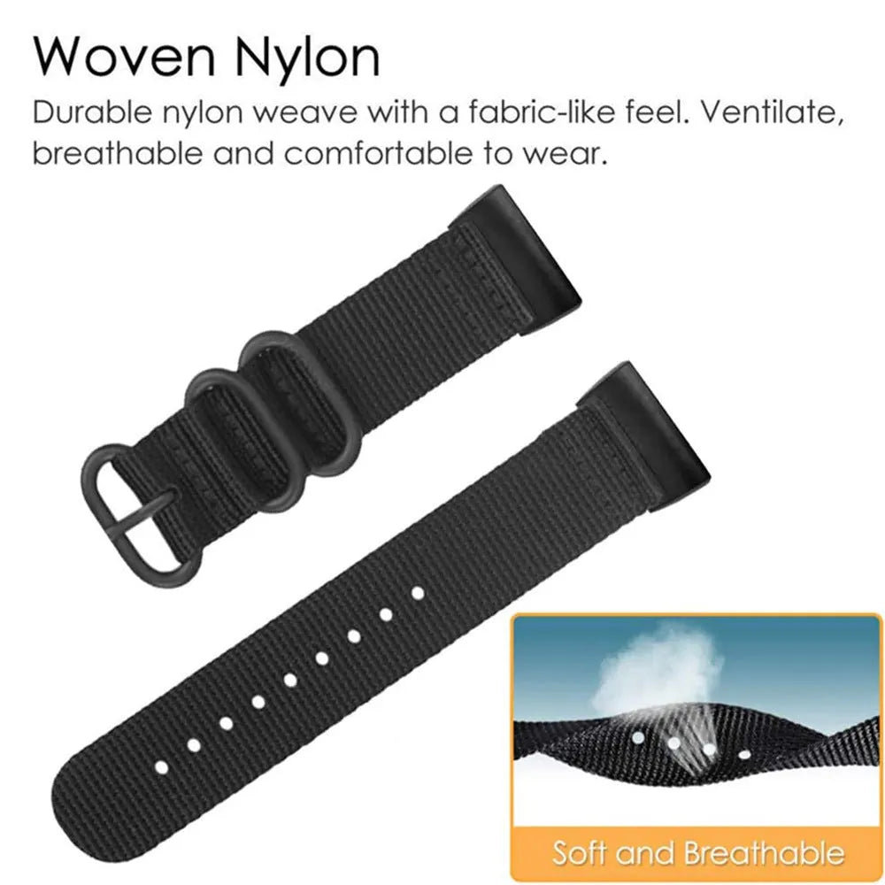 Fitbit Charge nylon replacement strap with three-ring buckle in Army Green colour