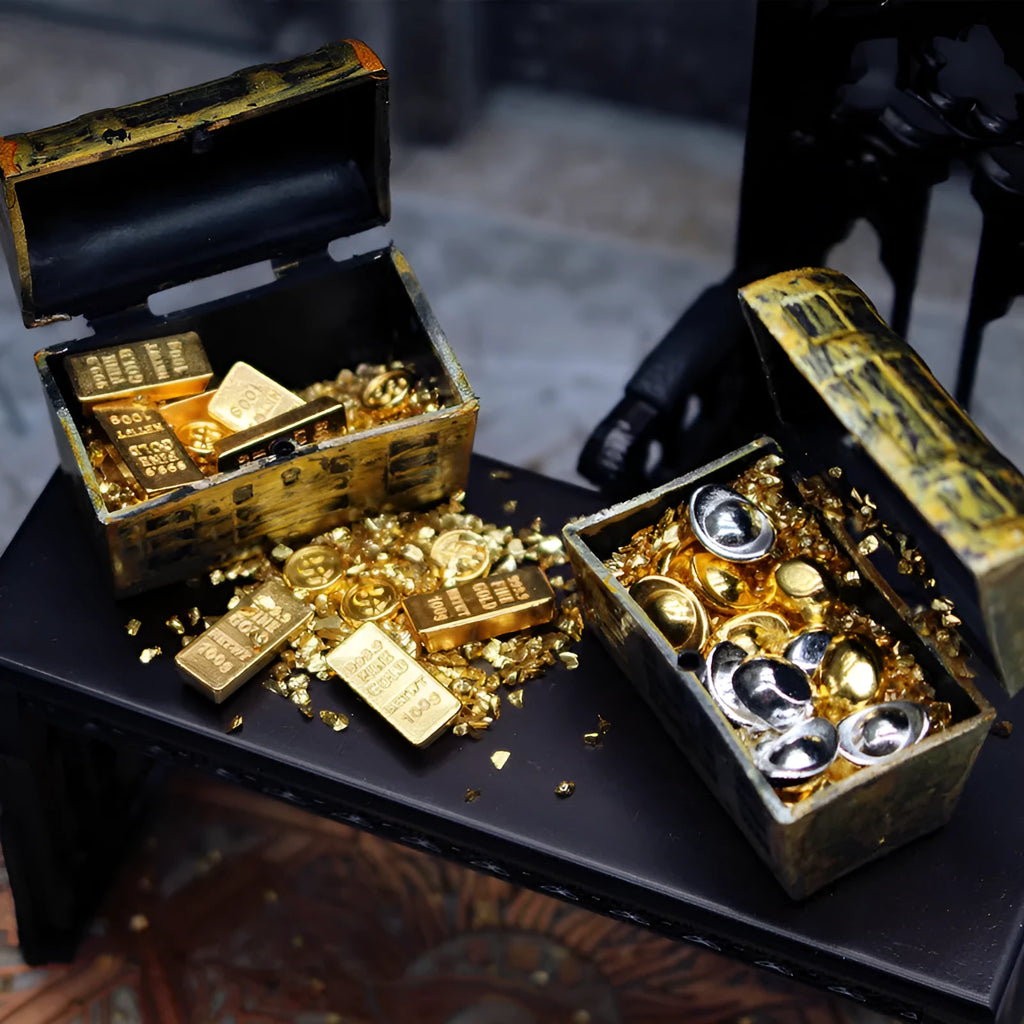 Alloy gold coin treasure box doll house miniature ornaments for teenage visual development