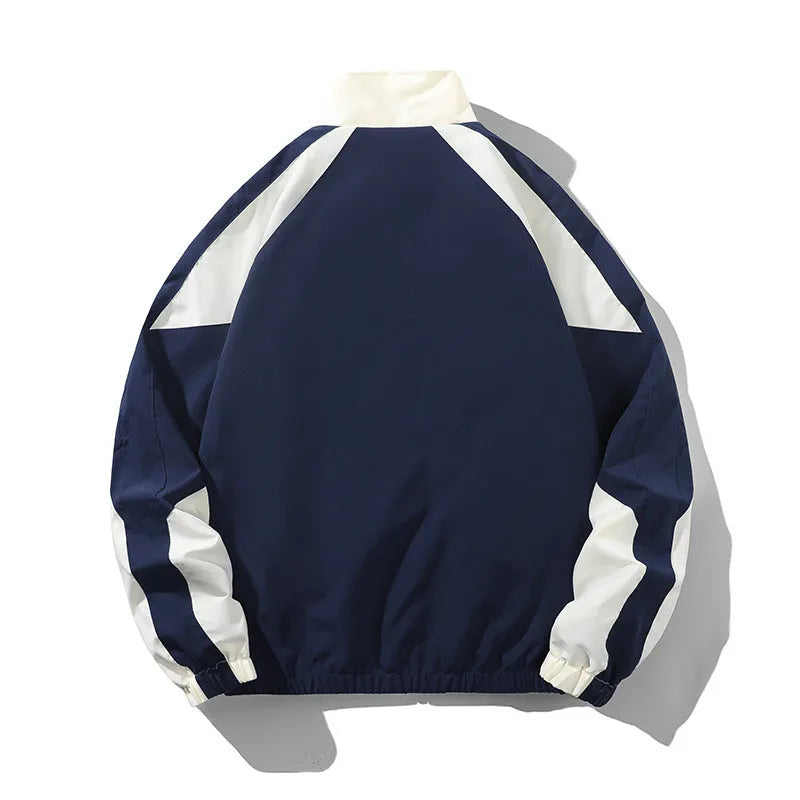 Men's black casual jacket with contrast colour stitching detail on the front, showing side seam pockets.