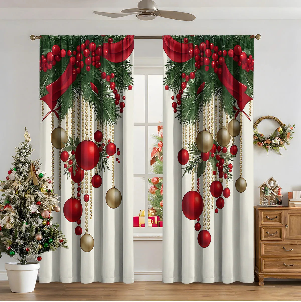 3D digital printed Christmas curtains in polyester fabric with festive patterns