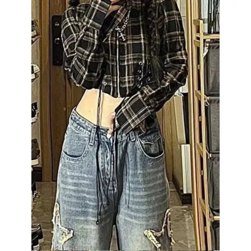 Blue women's straight-leg jeans with high waist design showing front and back views