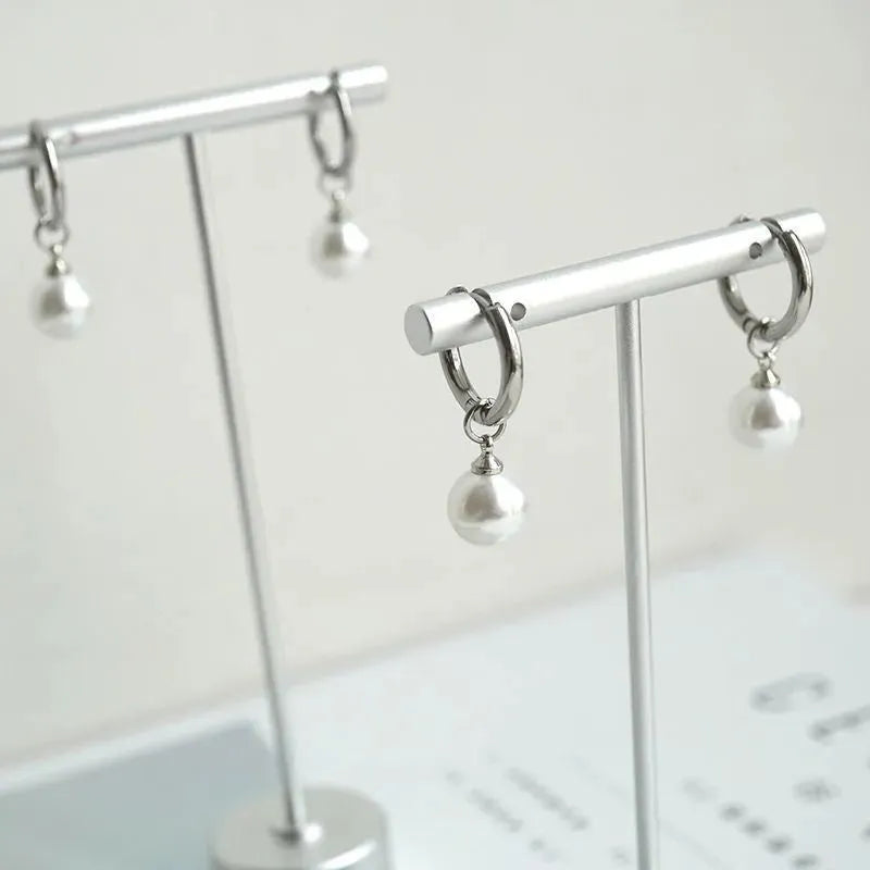Geometric women's pearl earrings with titanium steel eardrops in hip hop style
