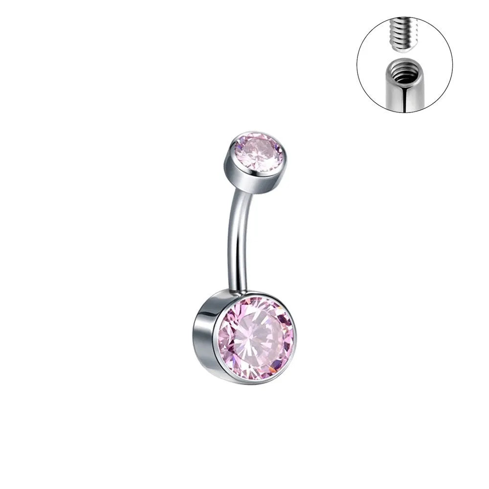 Double-headed zircon titanium alloy navel stud with internal thread in various colors